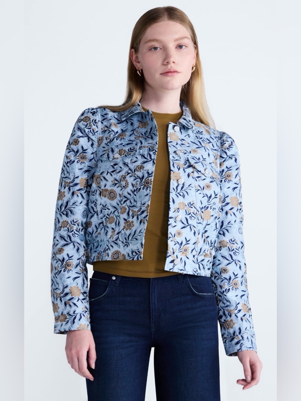 Scoop Women’s Cropped Trucker Jacket w/ Puff Sleeves